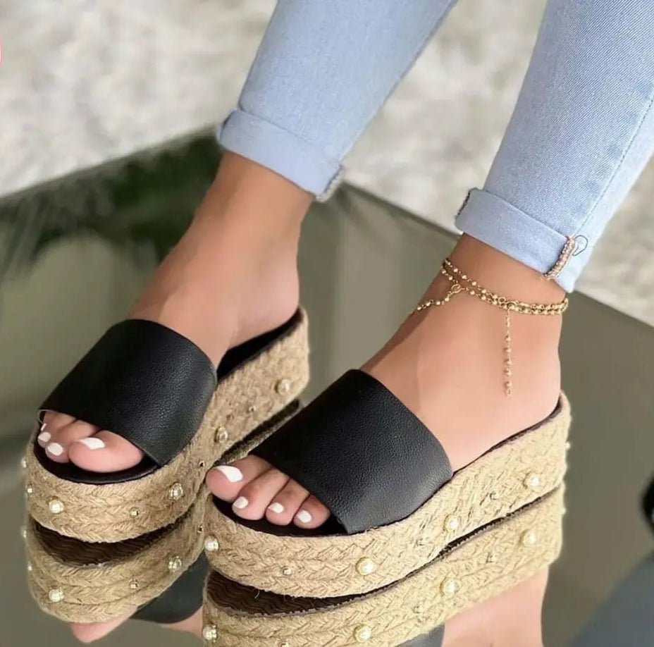 sandalia de yute de perlas