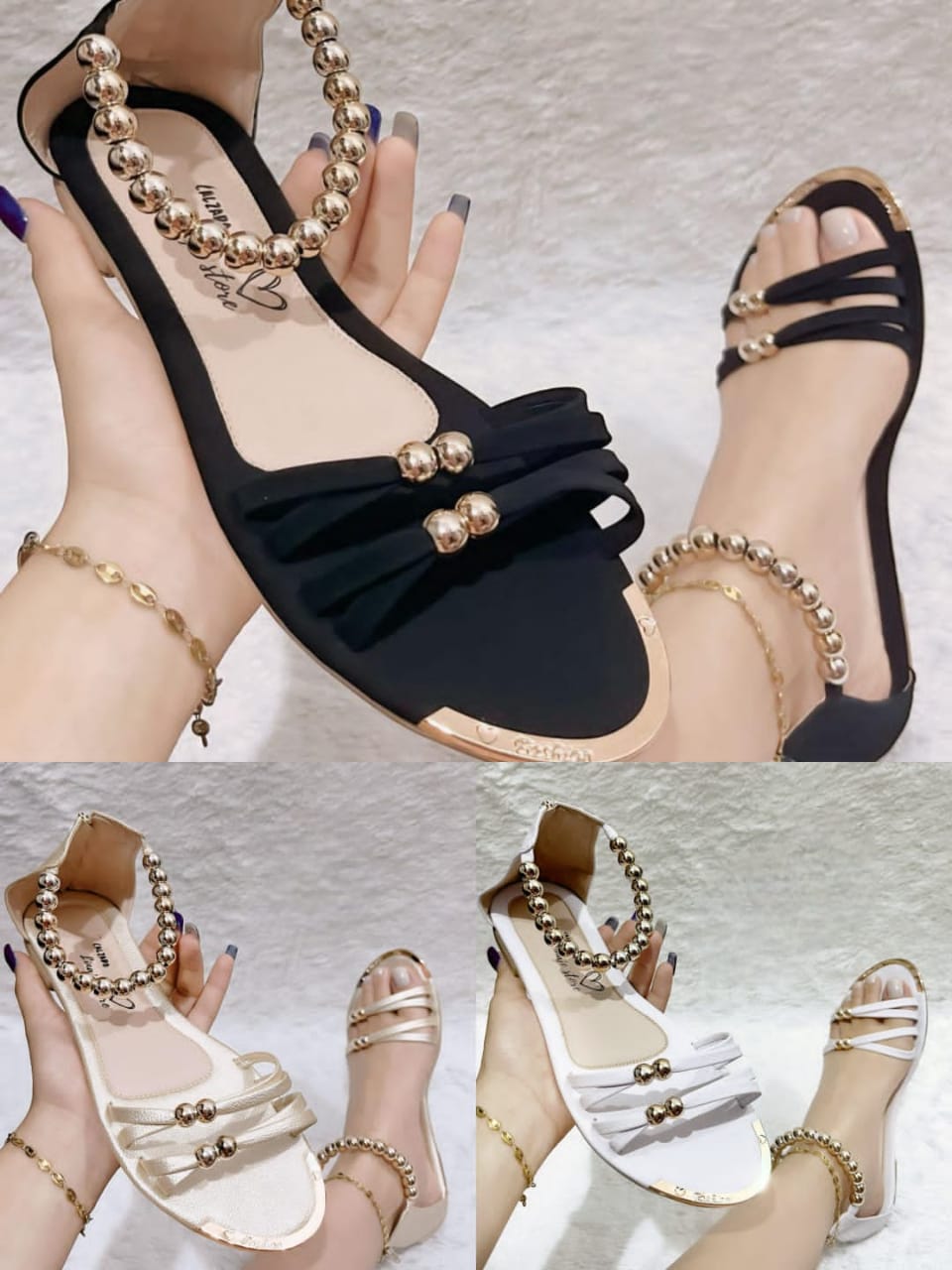 Sandalia de tira perladas