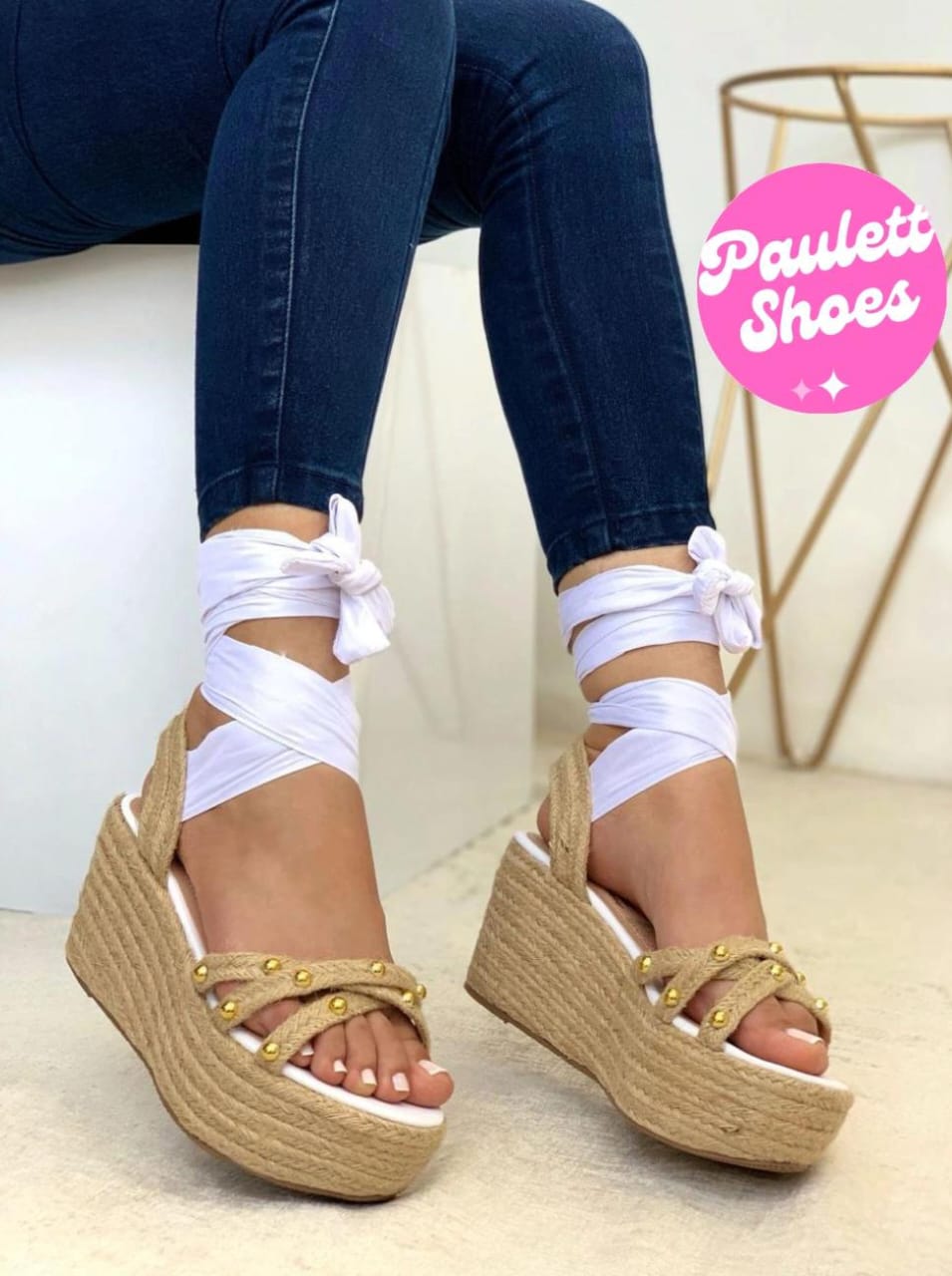 Plataforma romana cruzada de perlas doradas 🔥 - PAULETT SHOES