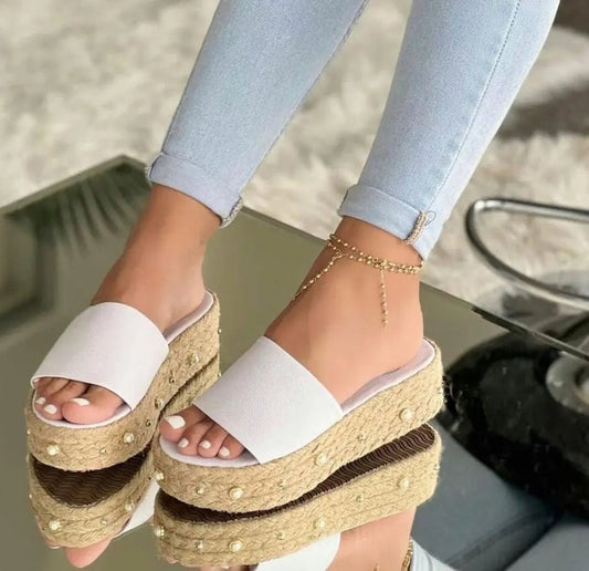 sandalia de yute de perlas