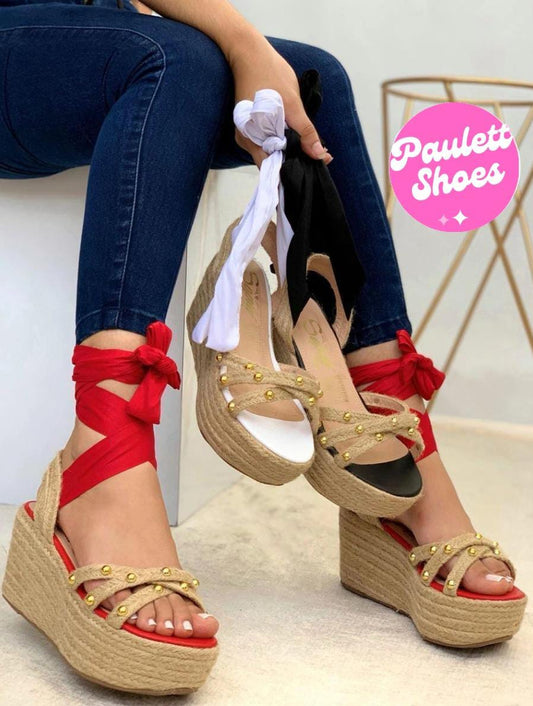 Plataforma romana cruzada de perlas doradas 🔥 - PAULETT SHOES